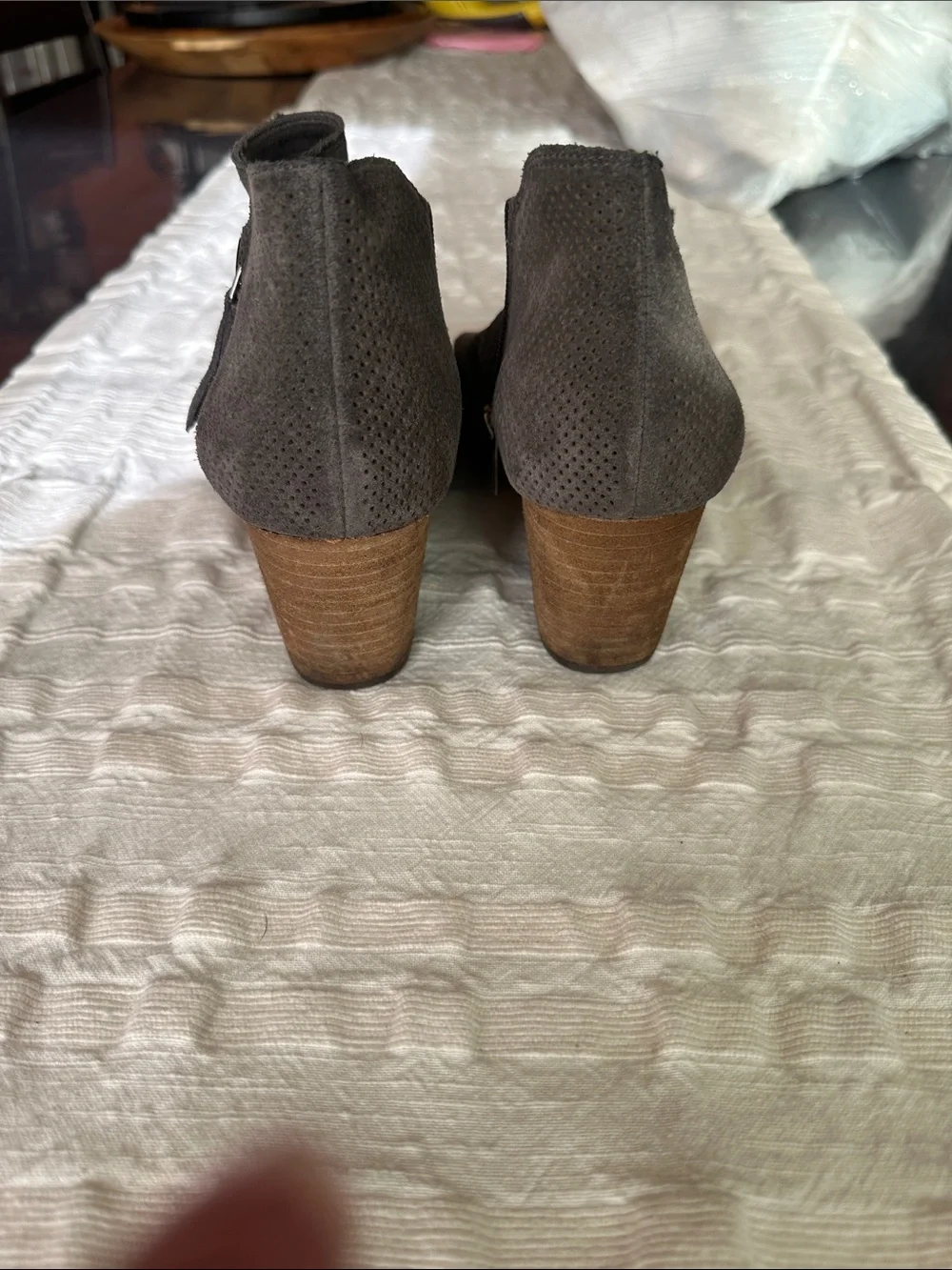 Vince Camuto Perforated Gray Suede Ankle Booties